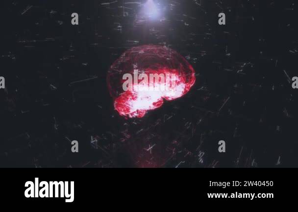 X-ray of the brain. Hologram of the human brain in red rays on a black ...