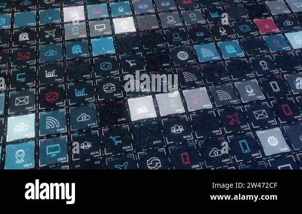 Mobile applications and services concept, endless moving rows of ...