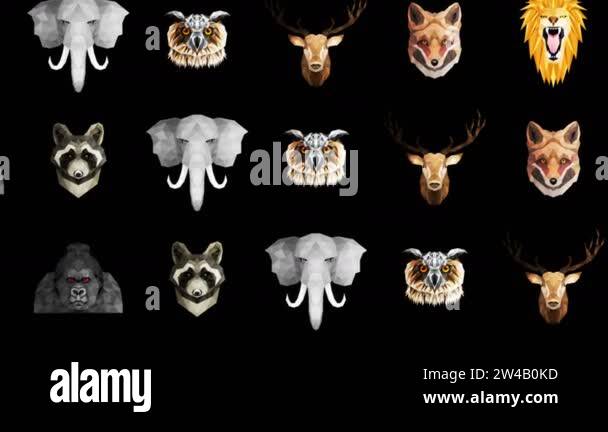 Collection of different animals. Zoo symbol. Low polygon icons. Lion ...
