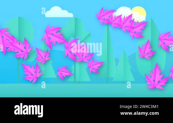Abstract video with falling horizontally colorful leaves on a nature ...