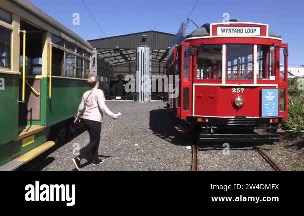 Family visit in Auckland Dockline Wynyard Quarter Tram.The vintage tram ...