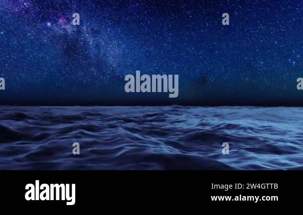 Fantastic starry night sky with Milky Way galaxy stars over calm ocean ...