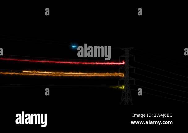 Energy on Power electric line and blue spark on power electric pole and ...