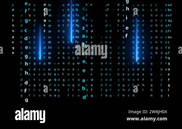 Matrix Screen Letters Fall Matrix alphabet and blue laser abstract light effect falling on black ...