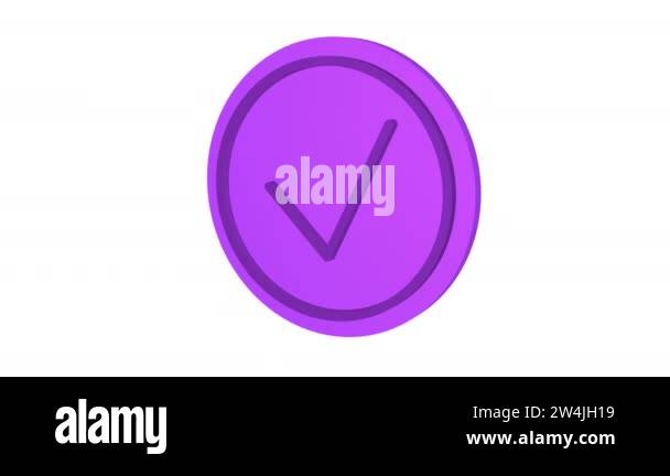 Check Mark 3d icon. Purple color. Alpha channel. Looped animation. 3d ...