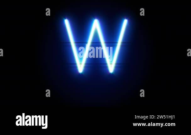Neon font letter W uppercase appear in center and disappear after some ...