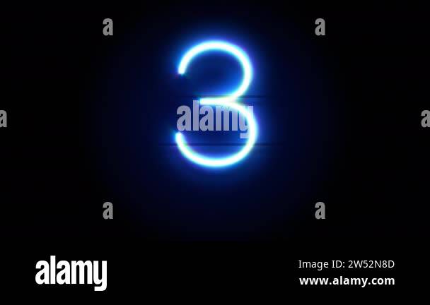 Neon number 3 appear in center and disappear after some time. Loop ...