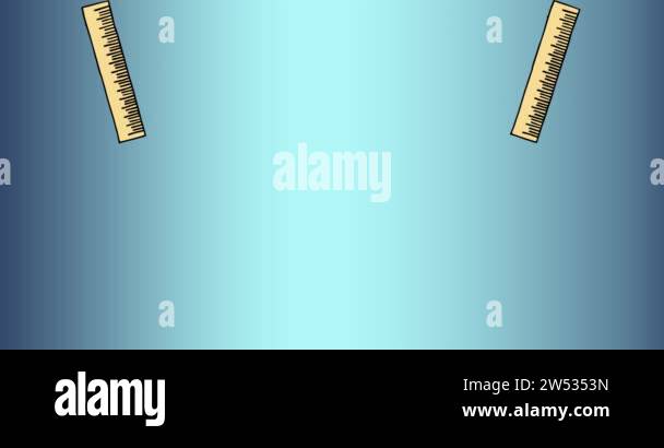 Digital animation of multiple ruler icons falling against blue gradient ...