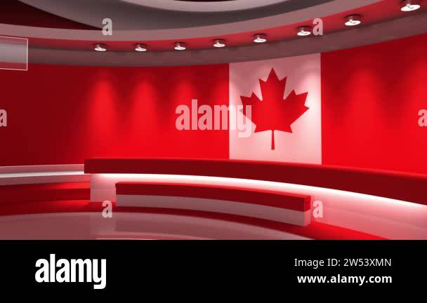 TV studio. Canada. Loop animation. Canada flag studio. Canada flag