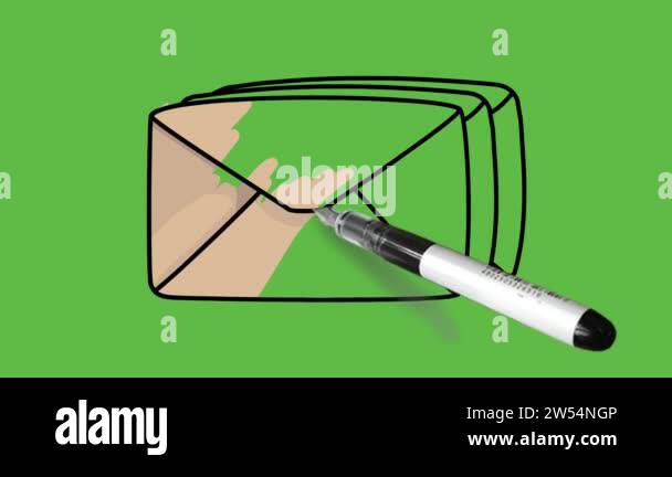 Drawing group of mail with brown colour and black outline on abstract ...
