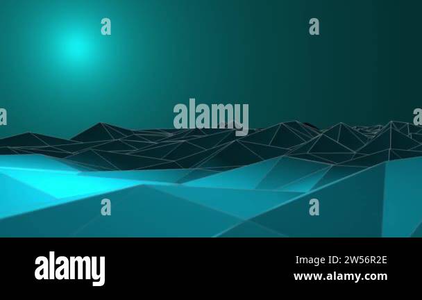 Retro sci-fi motion background animation: low poly terrain flyover on a ...