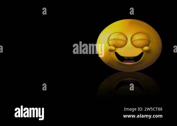 Laughing Emoji on Reflective Black Background 4K Loop features a happy