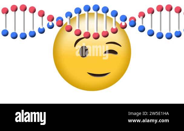 Digital animation of dna structure spinning against winking face emoji ...