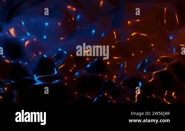 Random Lasing Animation Animated background. Waves and splasing of dark material in blue and ...