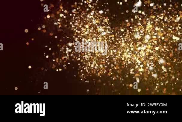 Sparkling golden particles floating upwards on a dark background. light ...