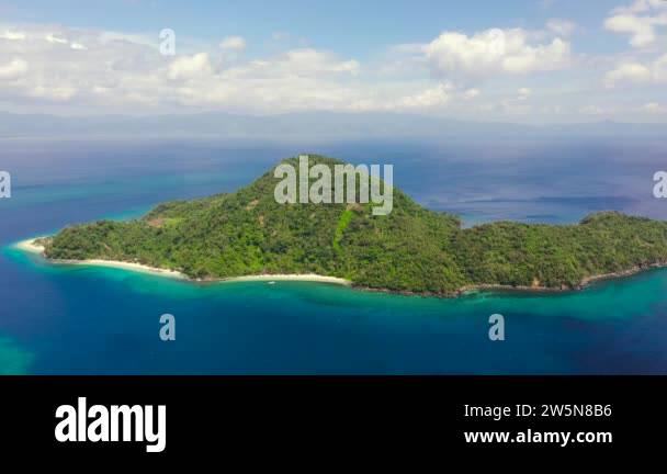 Island with a white beach, top view. Atulayan Island, Camarines Sur ...