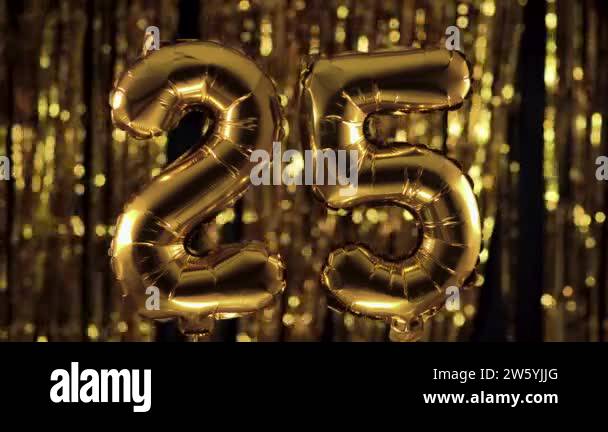 Golden Number 25 Twenty Five Made From An Inflatable Balloon On A