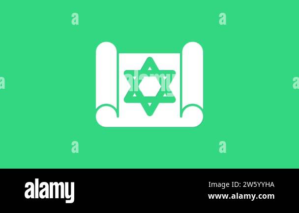 White Torah scroll icon isolated on green background. Jewish Torah in ...