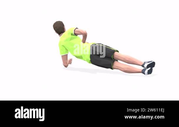 Side Plank Up and Down Man exercise animation 3d model on a white ...
