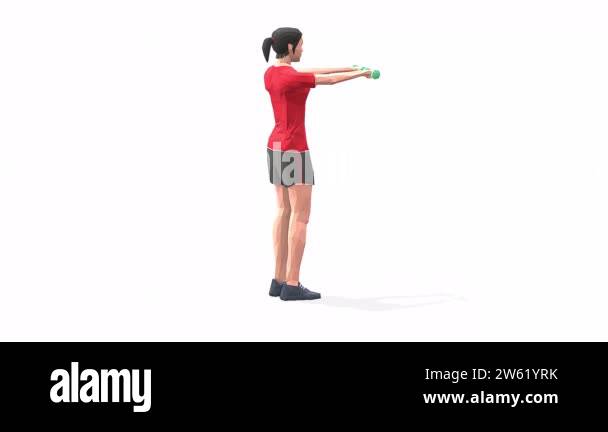 Forward Raise Woman exercise animation 3d model on a white background ...