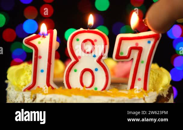 Number 187 Happy Birthday Cake With Burning Candles Topper Stock Video ...