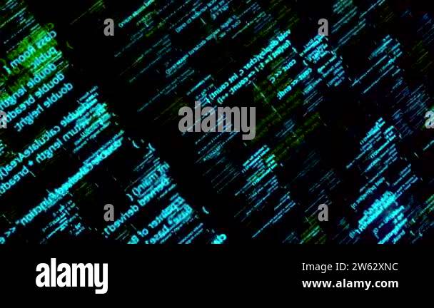 Abstract details of computer language, lines flowing on black ...