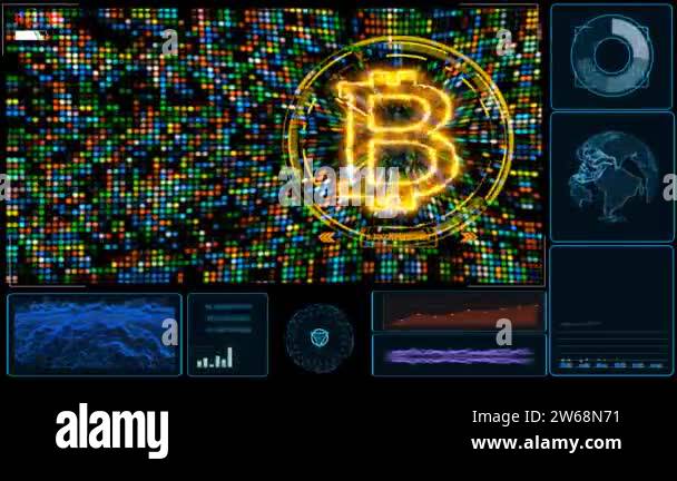 bitcoin cryptocurrency and monitor digital CCTV has locked graph bar ...