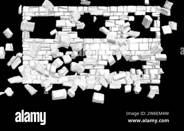 Wall explosion, destruction. 3D animation. Stonewall collapse, wall ...