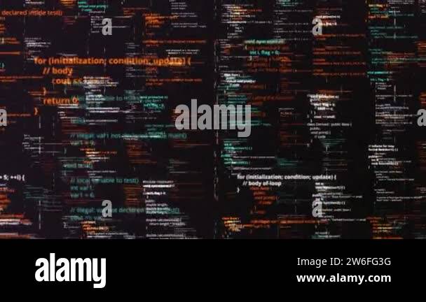 Computer code on LCD monitor. Animation. Endless quantity of ...