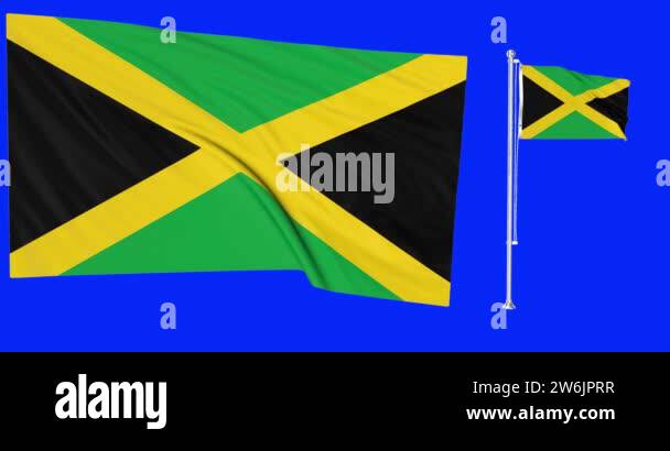 Green screen loop of Jamaica two flags waving jamaican flagpole ...