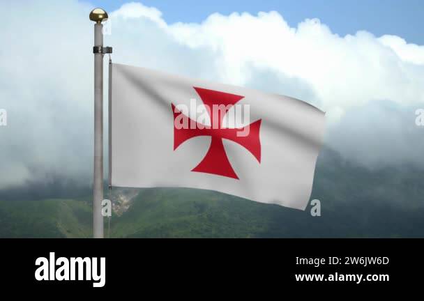 Templar Texture 3D The knights templars flag waving on wind at mountain. Poor fellow ...