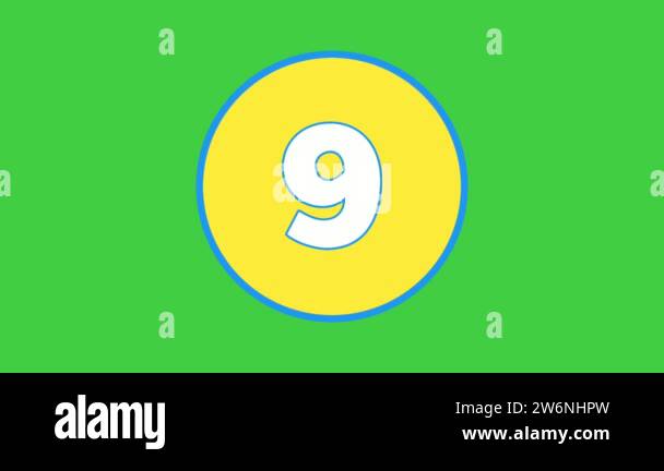 Ten To One Time Flat cartoon countdown number ten to one animation on green screen ...