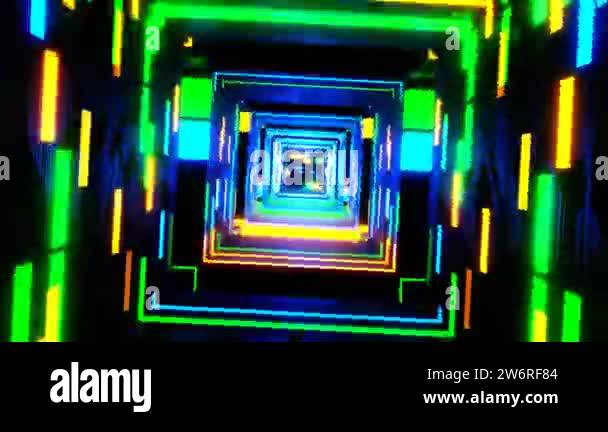 4K loop 3D animation. Abstract neon lines move in space. Seamless VJ ...