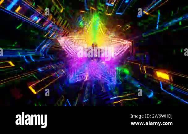 4K loop 3D animation. Abstract neon lines move in space. Seamless VJ ...