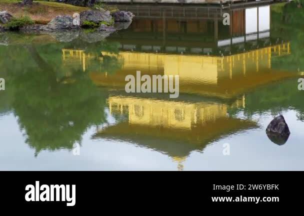 Japanese Reflection Pool Video of reflection in the Mirror pond (Kyoko-chi) water of Golden ...
