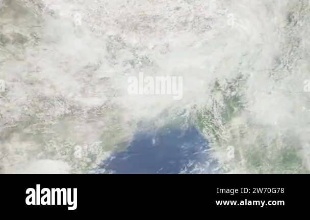 Zoom of the earth from space to the city. 3D Animation. Zoom in to the