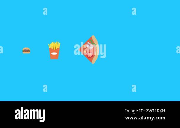 Fast food elements animation on blue screen chroma key, flat design ...