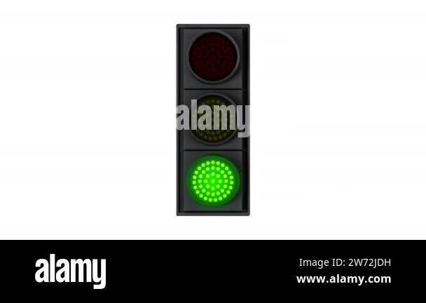 Close up blinking green to yellow and red traffic light in front side ...