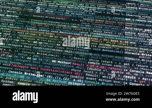 Abstract colorful blinking and changing lines of a programing code on a ...
