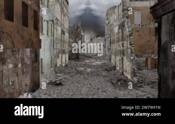 Super realistic walk along the ruined city street after the apocalypse ...