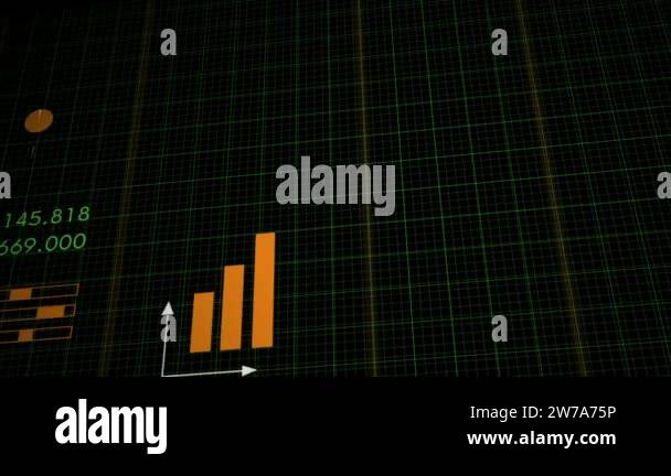 3D animation of 2D vector bar chart and diagrams across a screen. Data ...