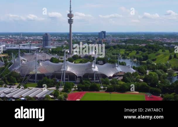 Olympic Stadium at Munich Olympic Park - aerial view - drone ...