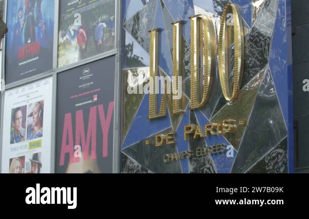 Lido De Paris Logo and Movies Posters on Famous Cabaret Facade on Champs Elysees, Paris