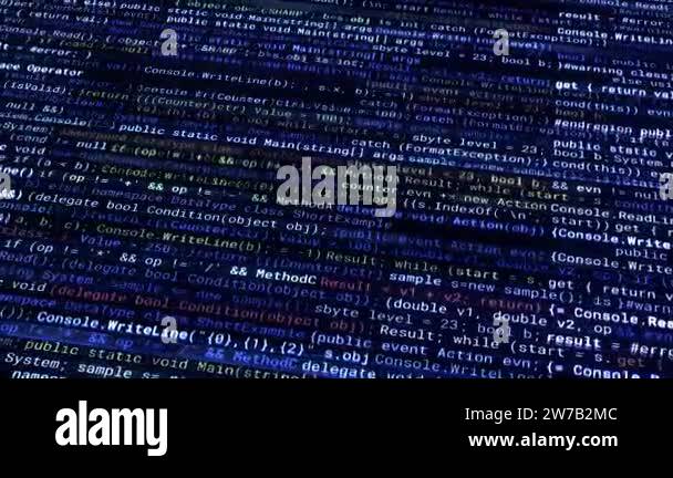 Abstract colorful blinking and changing lines of a programing code on a ...