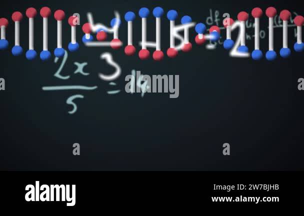 Digital animation of dna structure spinning against mathematical ...