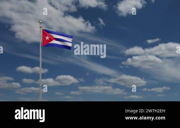 Cuban Texture 3D, Cuban flag waving on wind with blue sky and clouds. Close up of ...