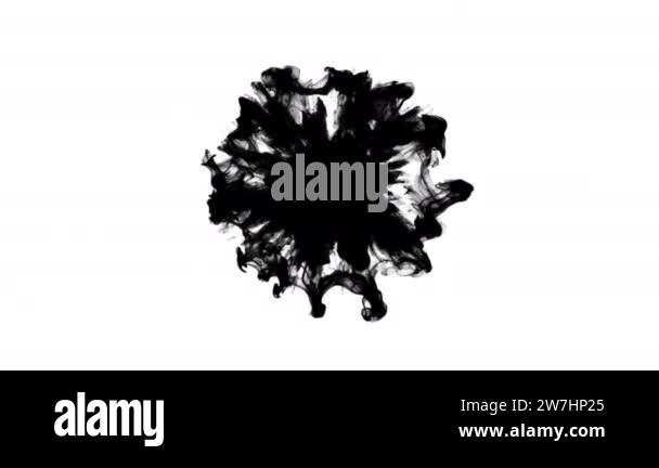 Black color burst smoke powder shockwave explosion fluid ink particles ...