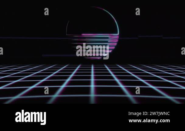 Synthwave wireframe net 80s. Retro futurism background. 3d illustration ...