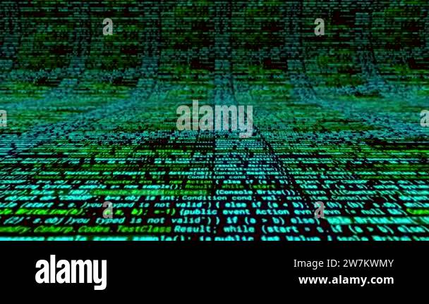 Futuristic computer code programming curving screen with colorful lines ...