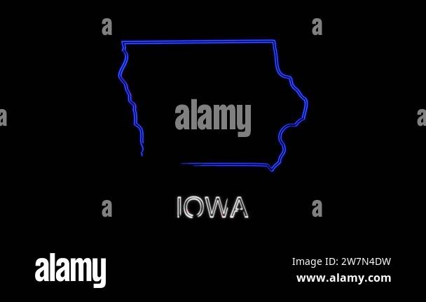 Neon animated map showing the state of Iowa from the united state of ...